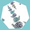 Cold tones decorative snails in polygon