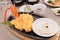 Cold udon and tempura shrimp set, Japanese traditional food