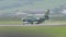 Cold War era 1950s transonic american fighter jet airplane landing in airport