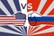 Cold war of the USA and russia. US flag fist vs russian flag fist. American russian military confrontation. Vector flat icon