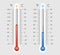 Cold warm thermometer with celsius and fahrenheit scale, temp control thermostat device flat vector icon. Thermometers