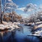 Cold Winter Landscape: Australian River Painting With Hyper-detailed Realism
