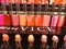 Colection of Urban Decay Vice lipstick on a shelf in the perfume and cosmetics store on May 20, 2020 in Russia, Tatarstan, Kazan,