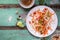 Coleslaw Salad with Carrots, Bean sprout, Pomegranate, Peanut, Cabbage. Summer Salad