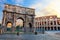 The Coliseum and the Arch of Constantine in Rome. Italy