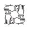 Collaboration, four human hands covering each other. Vector