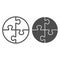 Collaboration puzzle line and solid icon. Round team cooperation, logical game piece symbol, outline style pictogram on