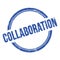 COLLABORATION text written on blue grungy round stamp