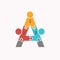 Collaborative Achievement Icon Logo - Stylized Figures on Interlocking Puzzle Pieces Forming a Letter A Symbolizing