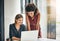 Collaborative contributions makes for efficient business dealings. two businesswomen working together on a laptop in an