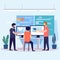 Collaborative Software Engineers Team in Modern Open Office, Flat Illustration, Cool Colors