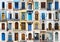 Collage of 36 colourful front doors from Karpathos.