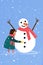 Collage 3d image of pinup pop retro sketch of funny girl hug snowman game decor friends happy merry christmas new year