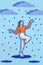 Collage 3d image of pinup pop retro sketch of funny positive smiling young woman enjoy autumn rainy weather water drops