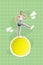 Collage 3d image of pinup pop retro sketch of smiling excited lady walking big tennis ball  painting background