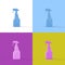 Collage of 3D rendered detergent spray bottles in four different vibrant colors