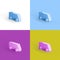 Collage of 3D rendered minimalistic cars in four different vibrant colors