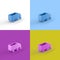 Collage of 3D rendered minimalistic cars in four different vibrant colors