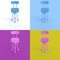 Collage of 3D rendered minimalistic chairs in four different vibrant colors