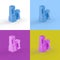 Collage of 3D rendered minimalistic Moai face model in four different vibrant colors