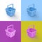 Collage of 3D rendered plastic shopping baskets in four different vibrant colors