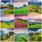 Collage with 9 square summer landscapes.