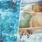 Collage of aerial vief of beach and blue ocean.. Portugal. Travel background. Aerial view