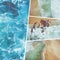 Collage of aerial vief of beach and blue ocean.. Portugal. Travel background. Aerial view