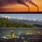 Collage of Almaty city and nature, environment, mountains and Kazakhstan hotel