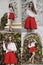 Collage of bautiful young girl in red fashion clothing
