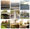 Collage of beautiful bridges in Russia, Finland, Sweden and Denmark. 14 August 2018 Kouvola, Finland.