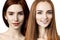 Collage of beautiful sensual young women with red hair.