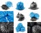 Collage of black and blue garbage bags