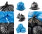 Collage of black and blue garbage bags