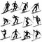 Collage Of Black Silhouettes Of People Skiing