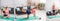 Collage of blonde sportswoman exercising on