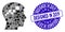 Collage Brain Blockchain Icon with Distress Designed in 2019 Seal