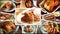 Collage of chicken meals . Set from various kinds of restaurant menu dishes