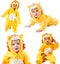 Collage of children,dressed in lion carnival suit, isolated on white background. Baby zodiac - sign Leo.