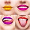 Collage with close-up images of colorful woman lips