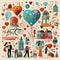 Collage of colorful, cartoonish characters celebrating Love's Endless Journey