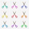 Collage of colorful scissors on white background