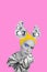 Collage composition of funky personage girl with painted makeup blonde hair cartoon image with disco balls isolated on