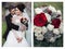 Collage of a couple of newlyweds hugging and a closeup shot of a