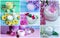 Collage cream cosmetic flowers