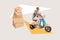 Collage creative poster illustration image excited smile young man deliver box courier express mailman exclusive white