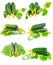 Collage of Cucumbers on white background.