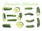 Collage of cucumbers on the white background