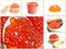 Collage with delicious red caviar.