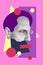 Collage with details gloomy male face in a surreal pop art style. Modern creative concept image with severe man head